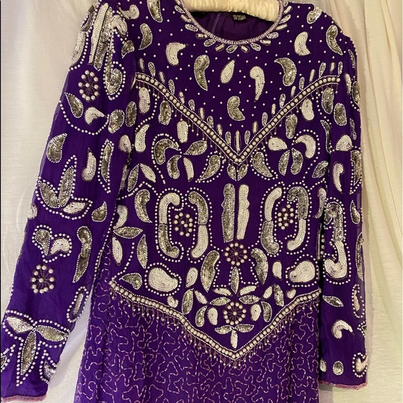 Vintage Long Sleeved Dress w/Beaded Sequin Detail - Picture 1 of 12